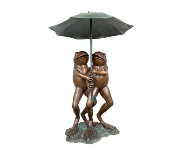Bronze Two Frogs Holding Umbrella Water Feature Fountain Piped spouting